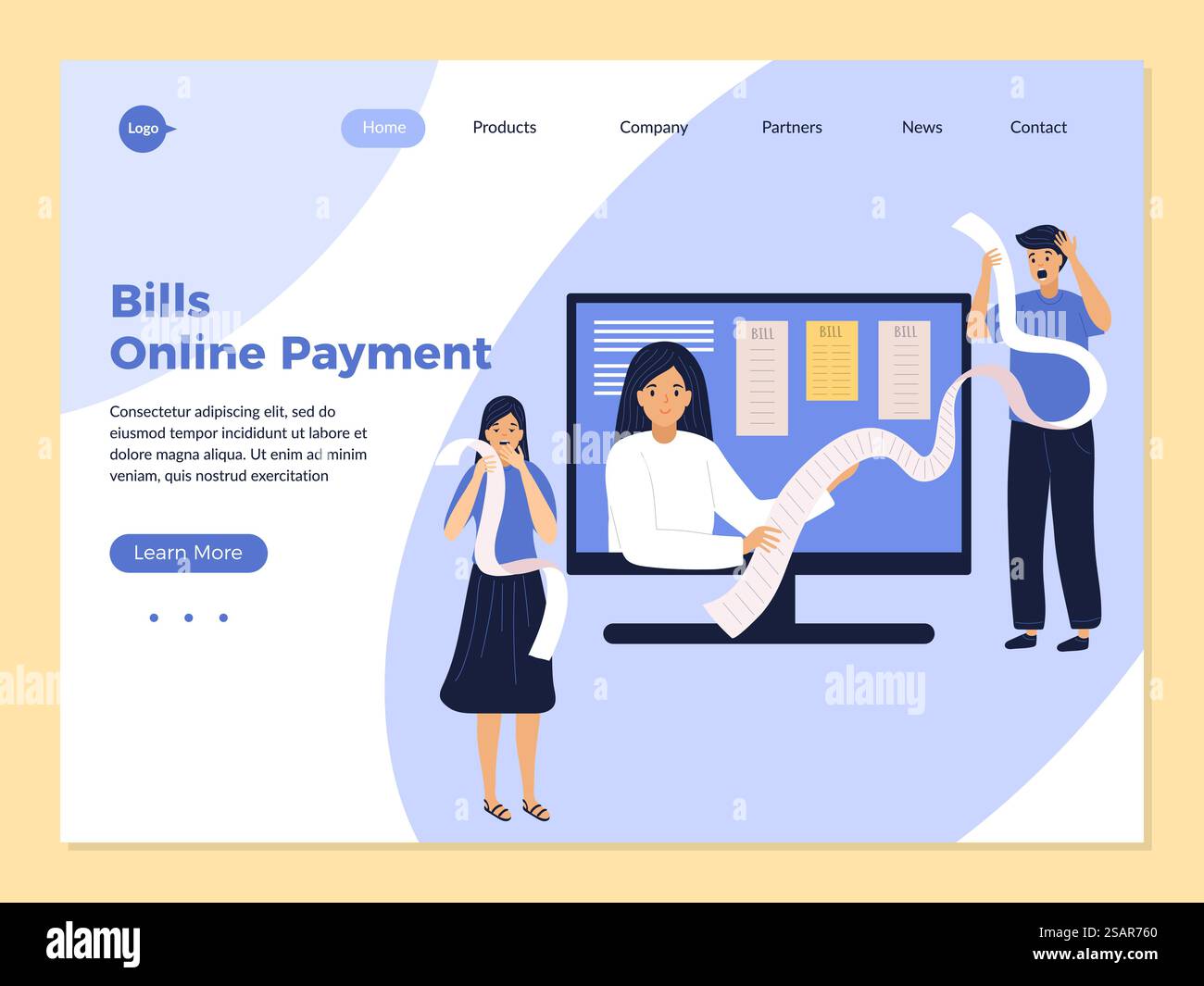 Rechnungen für die Landung von Personen. Finanzkonzept Illustration Geschäftsthema Personen mit Steuerzahlungsproblemen aktuelle Vektor-Webseitenvorlage mit Platz für Text. Online-Finanzierung, finanzielle Zahlung. Rechnungen für die Landung von Personen. Finanzkonzept Illustration Geschäftsthema Personen mit Steuerzahlungsproblemen aktuelle Vektor-Webseitenvorlage mit Platz für Text Stock Vektor