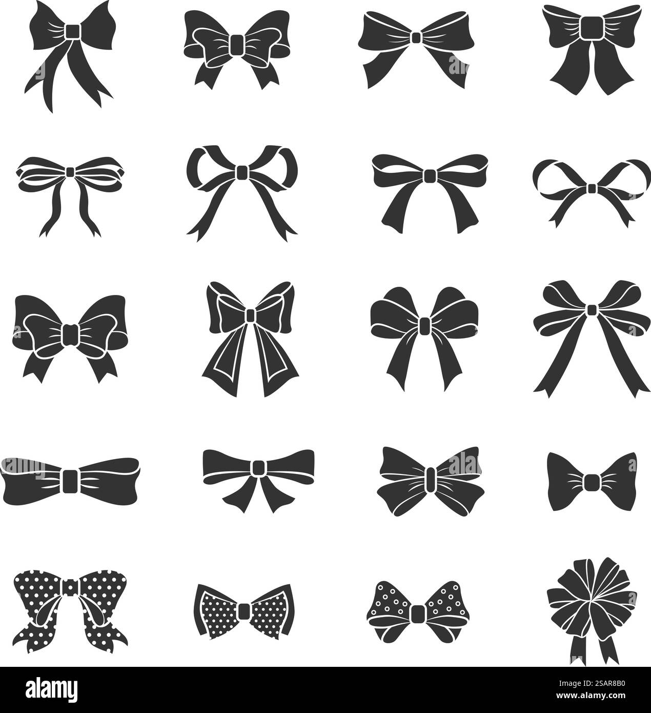 Silhouetten mit Schleife. Vektor schwarze Schleife grafische Formen, elegante Mode Party Krawatte isoliert. Abbildung: Schwarze Silhouette der Schleife. Silhouetten mit Schleife. Vektor schwarze Schleife grafische Formen, elegante Mode Party Krawatte isoliert Stock Vektor