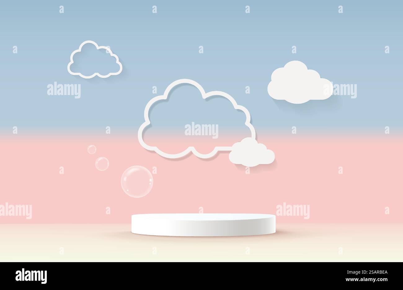 Vektor-Hintergrund mit niedlichem Design in Papierschnitt-Art. Geometrischer Pastellfarbenhintergrund, Design für kosmetische oder Produktanzeige-Podium-3D-Rendering. Stock Vektor