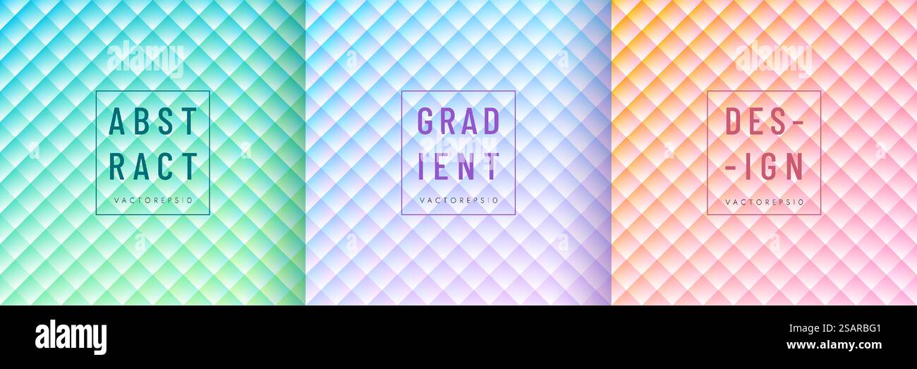 Satz abstrakter grüner, blauer, rosafarbener und gelber Hintergrund mit Rautenmuster. Sammlung von geometrischen pastellfarbenen Hintergründen. Design für Titelvorlage, Poster, Banner, Printwerbung. Vektor-EPS10 Stock Vektor