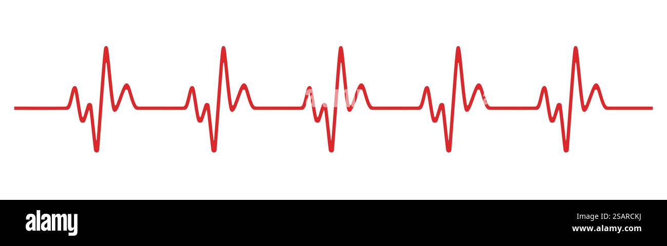 Herzschlaglinie. Rote gesunde Pulskurve. Elektrokardiogramm oder EKG-Kurve. Herz-Kreislauf-Beat des Menschen. Schwingungsdiagramm. Lebenszeichen. Vektorabbildung Stock Vektor