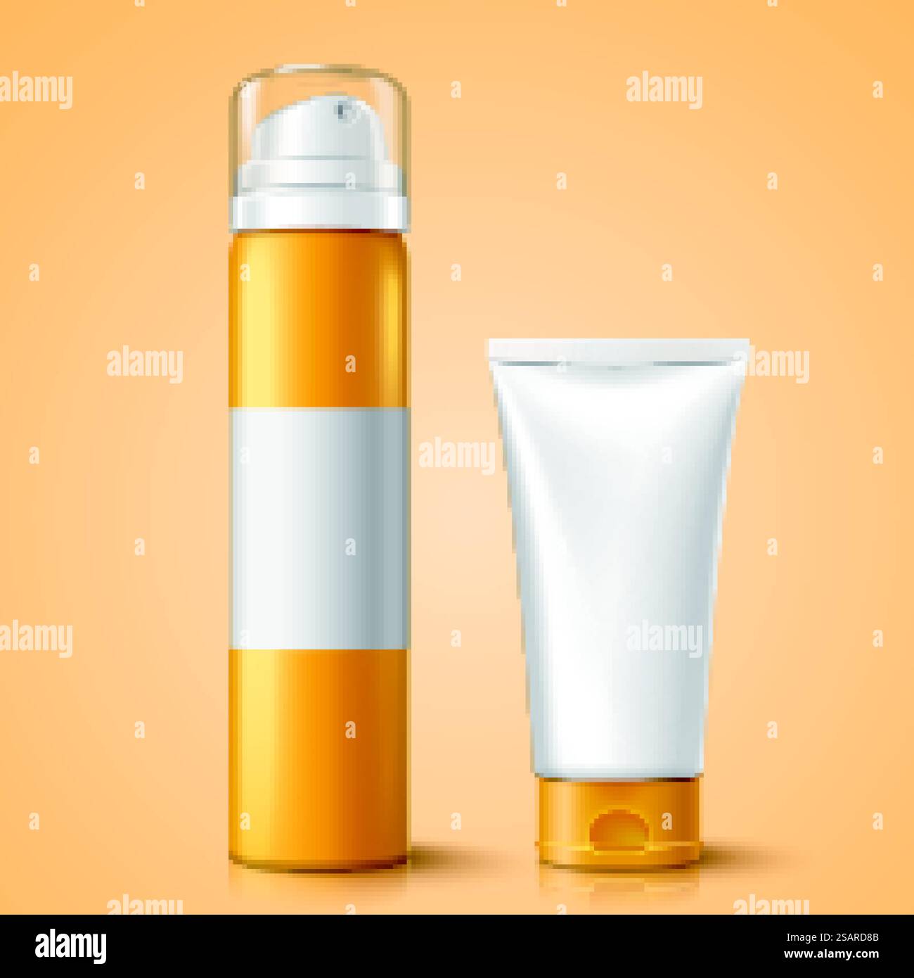 Leere kosmetische Sprühflasche und Kunststoffröhrchen in 3D-Abbildung. Leeres Kosmetikflaschenset Stock Vektor