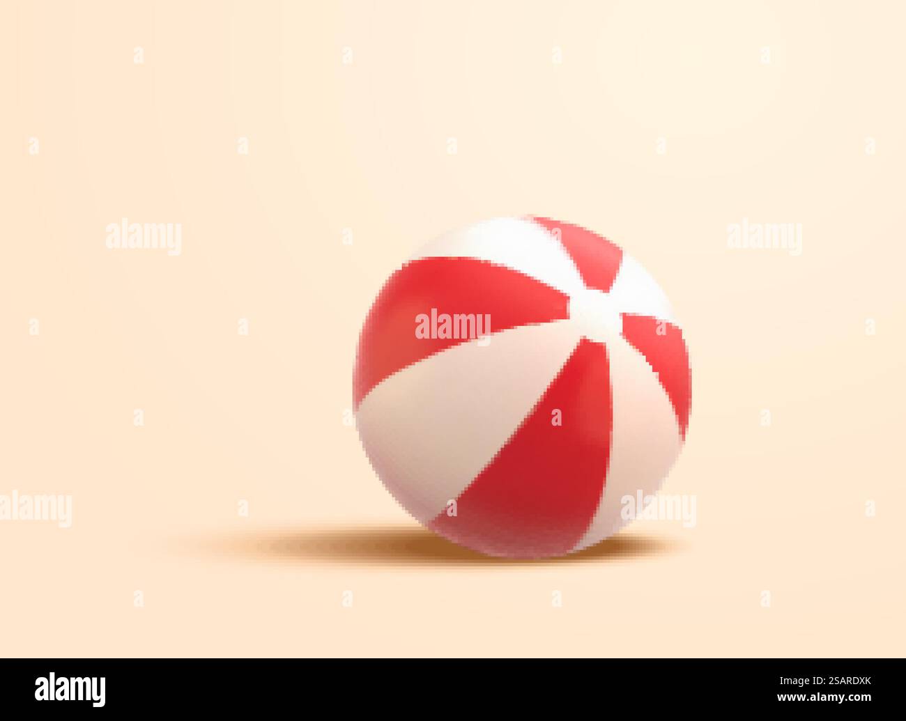 3d rote und weiße Strandball. Abbildung eines aufblasbaren Sommerspielzeugs für Urlaub, Sport oder Poolparty. 3D Roter und weißer Strandball Stock Vektor
