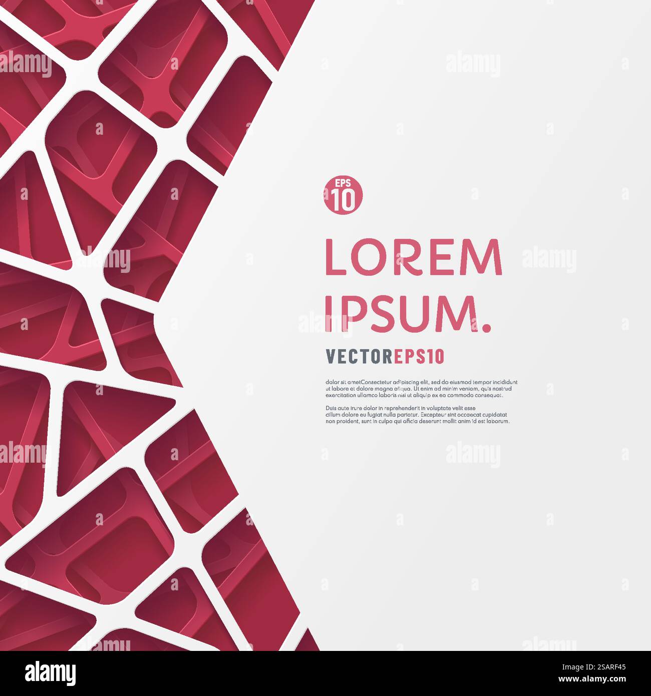 Abstrakte Vorlage weißes geometrisches Linien-Muster auf Dreieck rosa und rotem Muster Hintergrund. Trendige Farben mit futuristischem Technologie Design Hintergrund mit Platz für Text. Vektorabbildung Stock Vektor