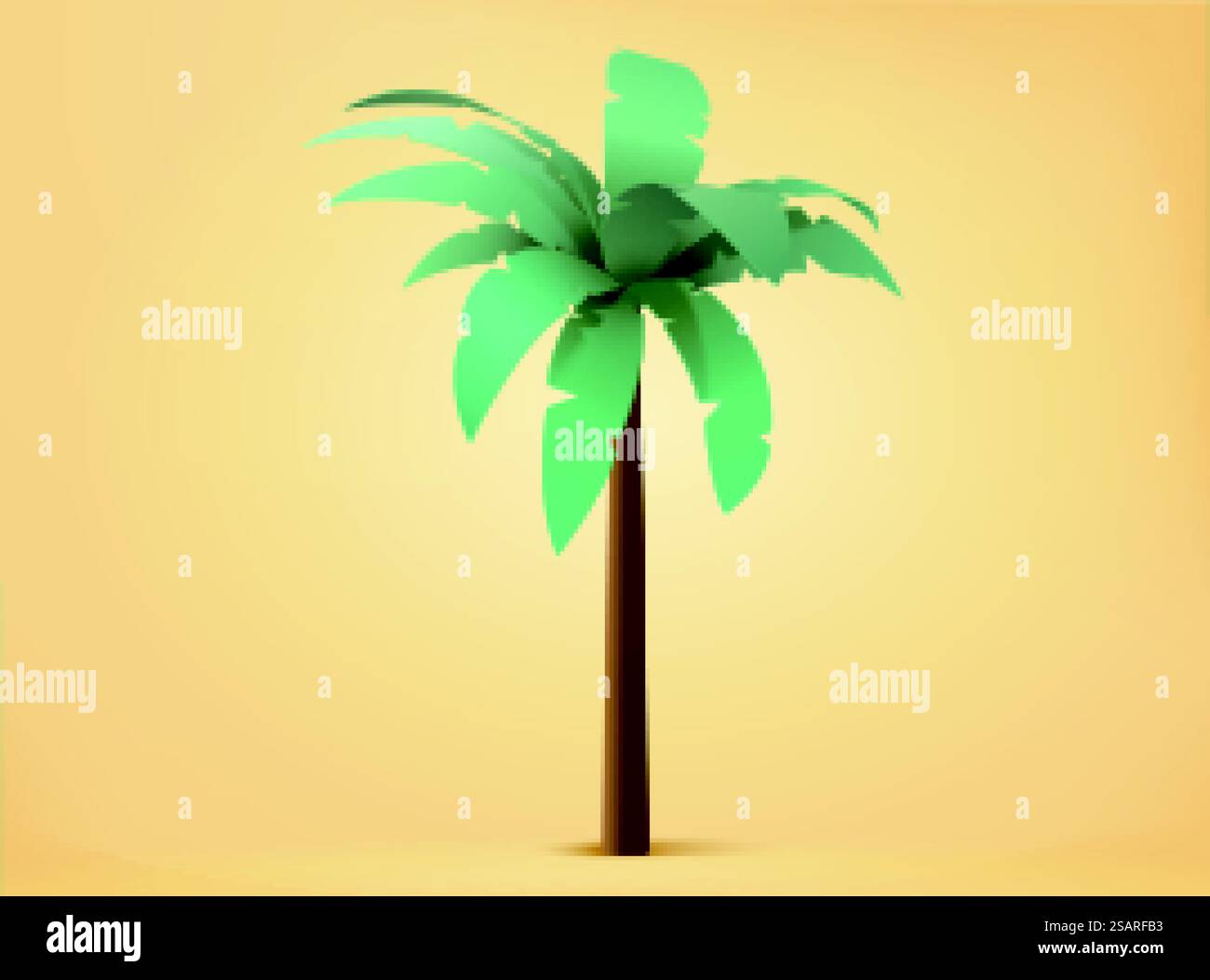 3D-Illustration einer tropischen Palme im Papierkunststil. Natürliches Pflanzenelement isoliert auf gelbem Hintergrund. 3D-Papier geschnitten tropische Palmen Stock Vektor