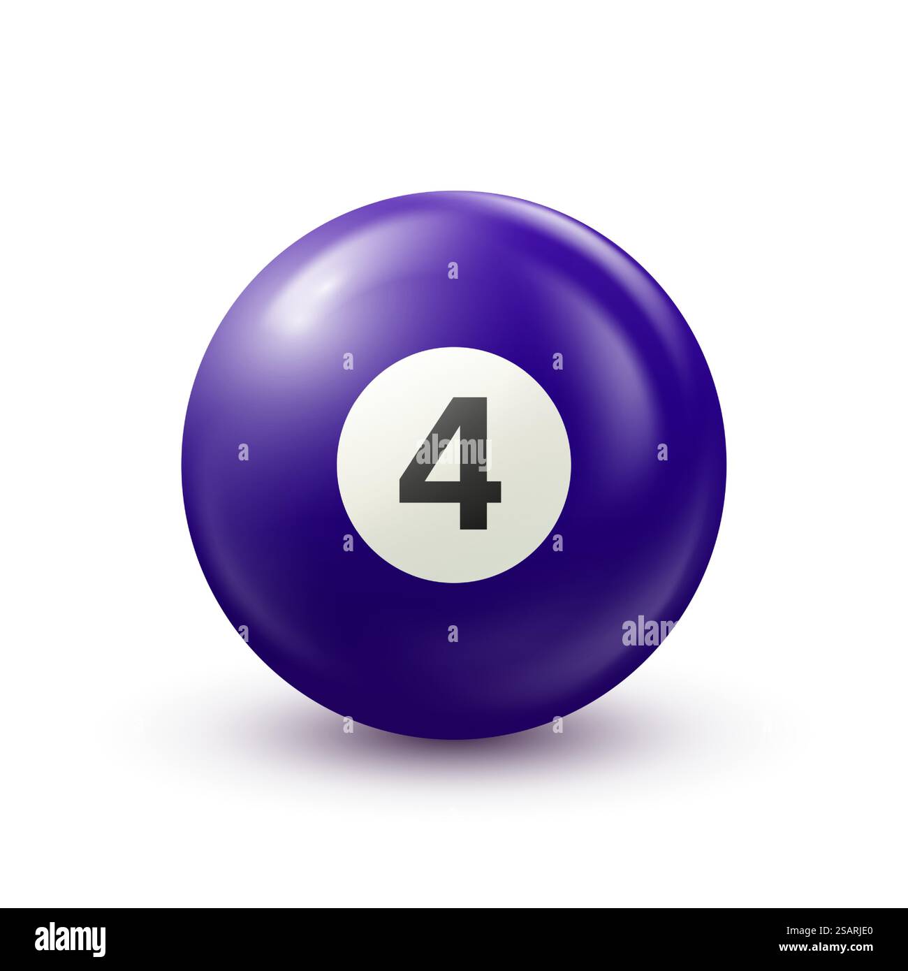 Billard, lila Poolball mit Nummer 4. Snooker oder Lotterie Ball auf weißem Hintergrund. Vektor-Illustration Stock Vektor