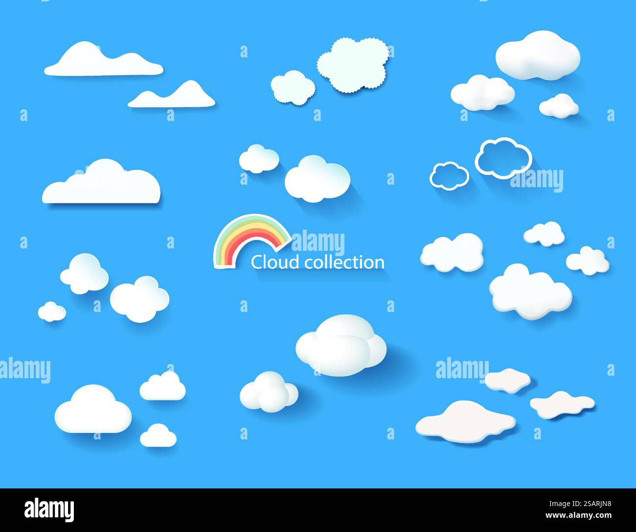 Set von Wolke am Himmel, flache Wolken Sammlung, Vektor-Illustrator. Stock Vektor