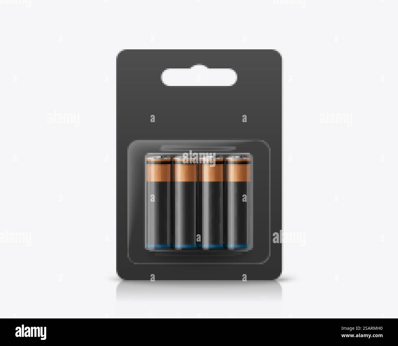 Modell für 3D AA- oder AAA-Batteriepaket. Batterien in transparenter Blisterpackung mit Leerraum. Package-Element auf weißem Hintergrund isoliert. 3D-Akku-Blisterpackung Modell Stock Vektor