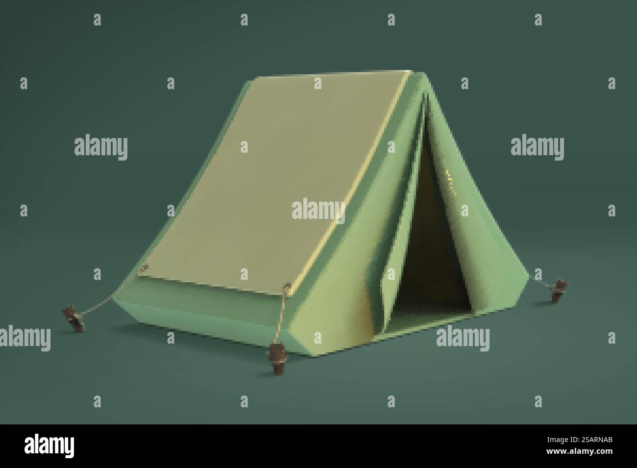 Kleines Zeltelement in 3D-Illustration über grünem Hintergrund. Kleines Campingzelt Stock Vektor
