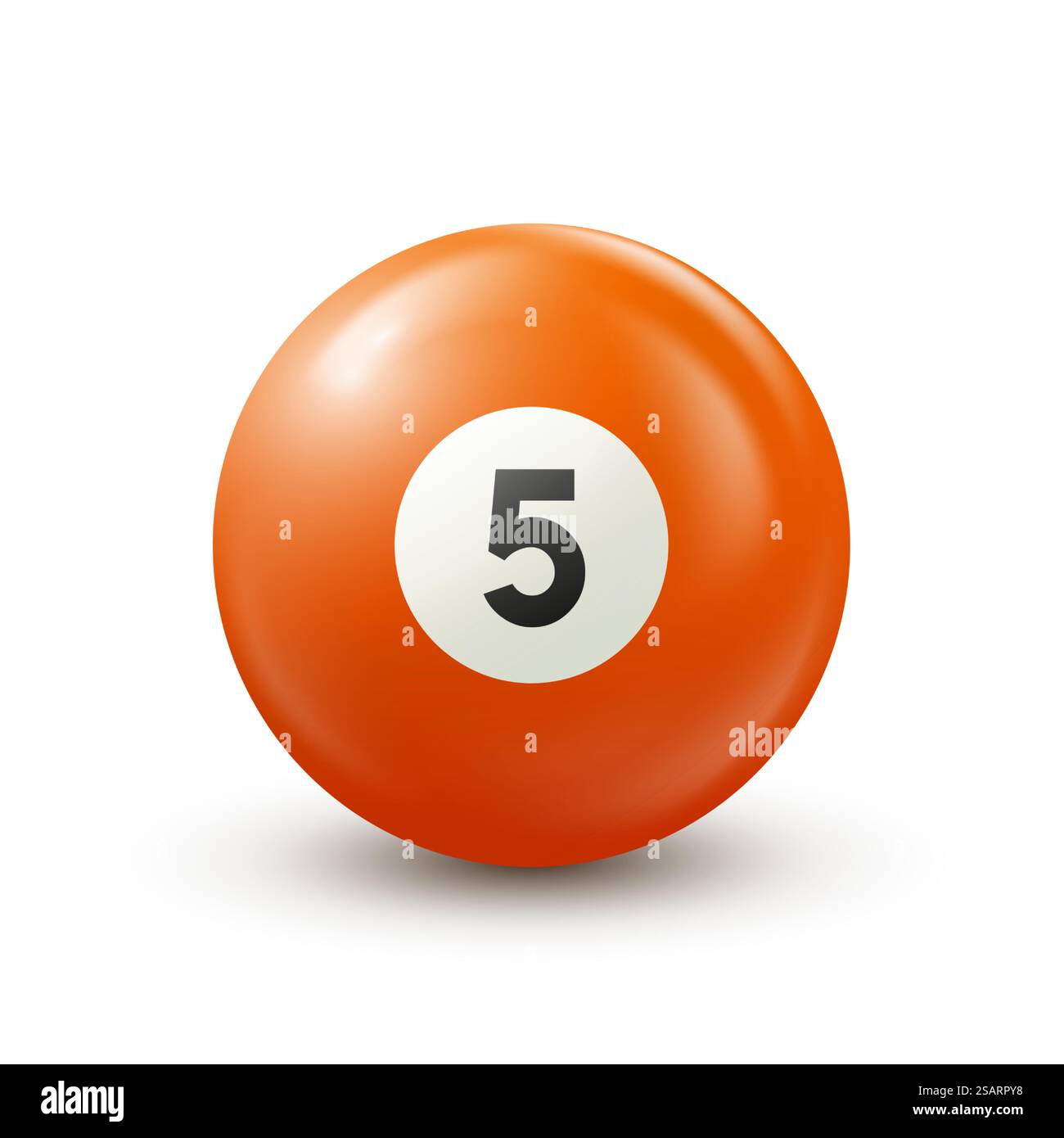 Billard, orange Poolball mit Nummer 5. Snooker oder Lotterie Ball auf weißem Hintergrund. Vektor-Illustration Stock Vektor
