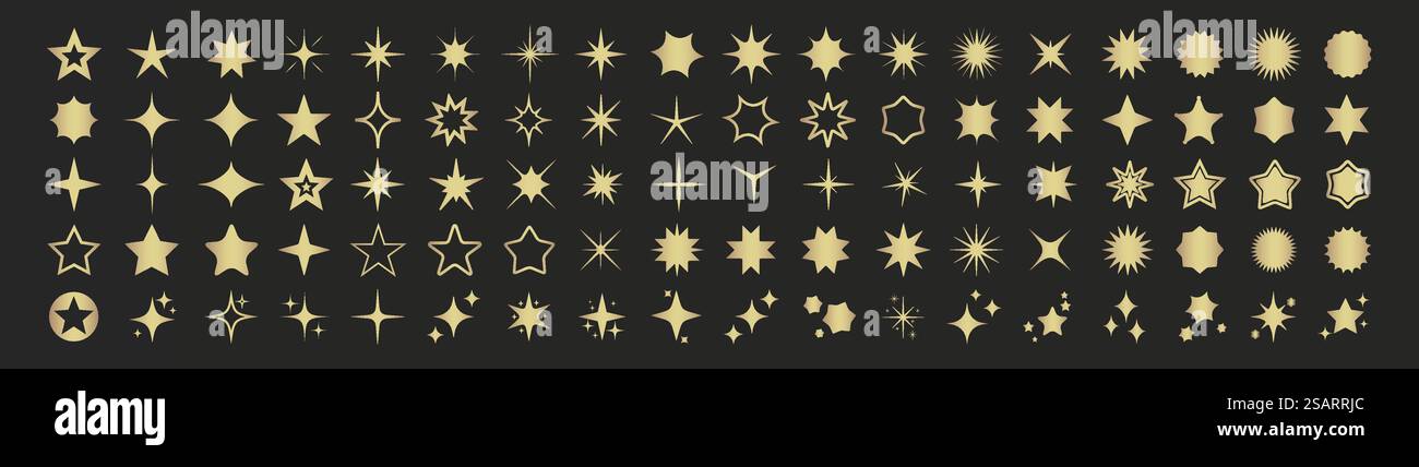 Sternsymbole Vektorsatz. Goldenes Funkeln. Sammlung hochwertiger Symbole Stock Vektor