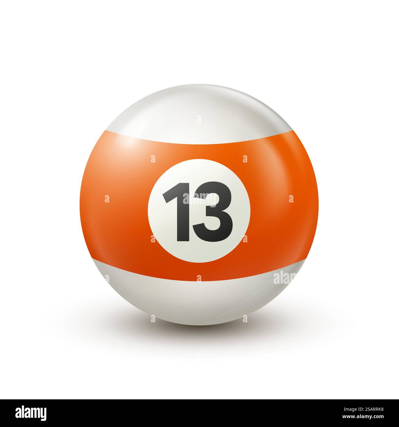 Billard, orange Poolball mit Nummer 13. Snooker oder Lotterie Ball auf weißem Hintergrund. Vektor-Illustration Stock Vektor