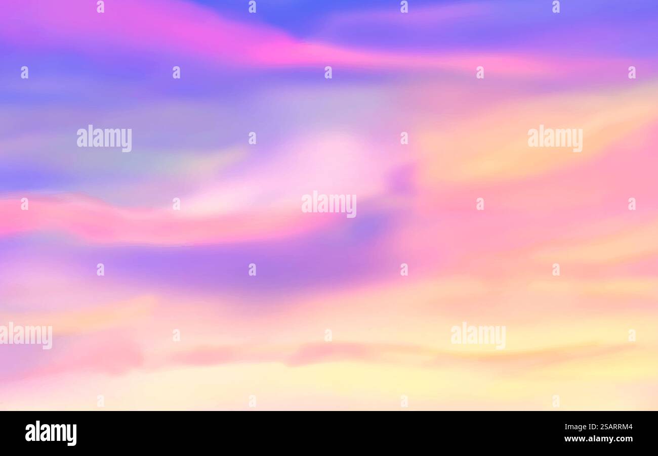 Rosa Himmel mit Sonnenuntergang oder Sonnenaufgang. Vektorhintergrund mit Wolken eps10 Stock Vektor