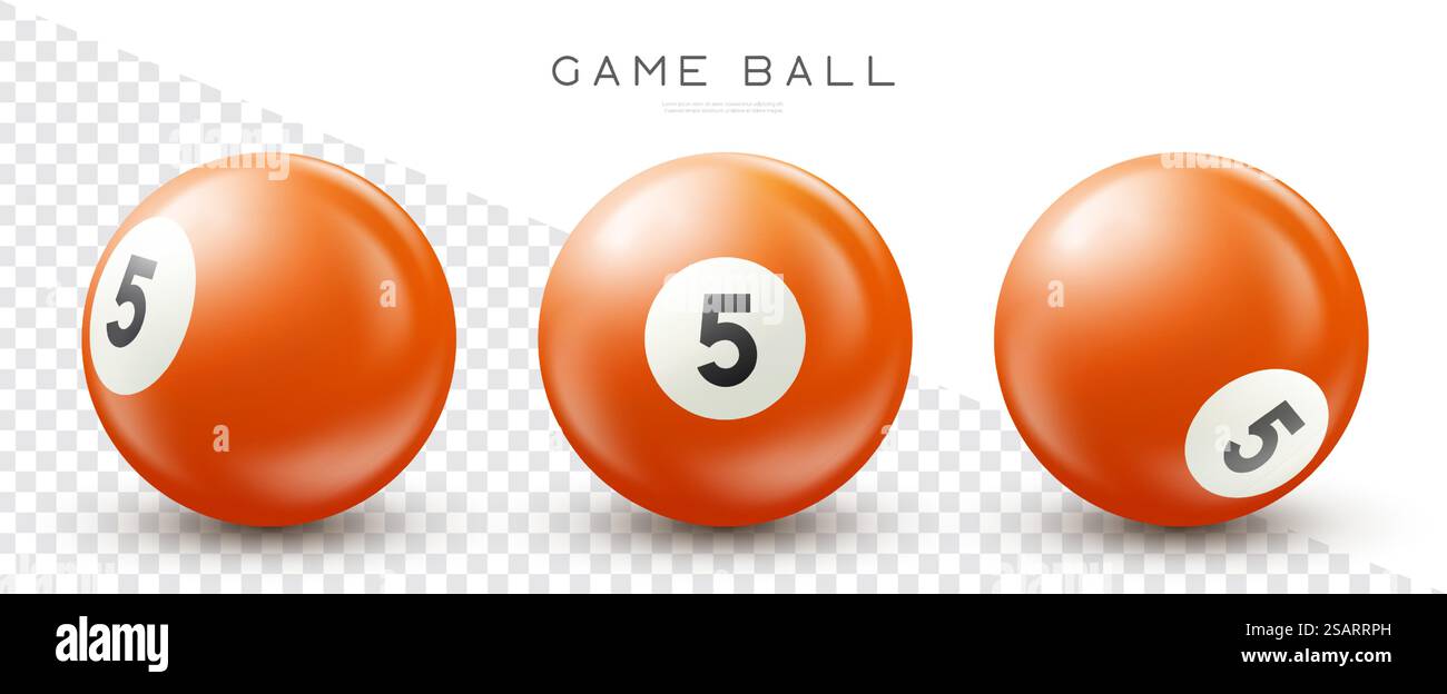 Billard, orange Poolball mit Nummer 5 Snooker oder Lotterie Ball auf transparentem Hintergrund Vektor-Illustration Stock Vektor