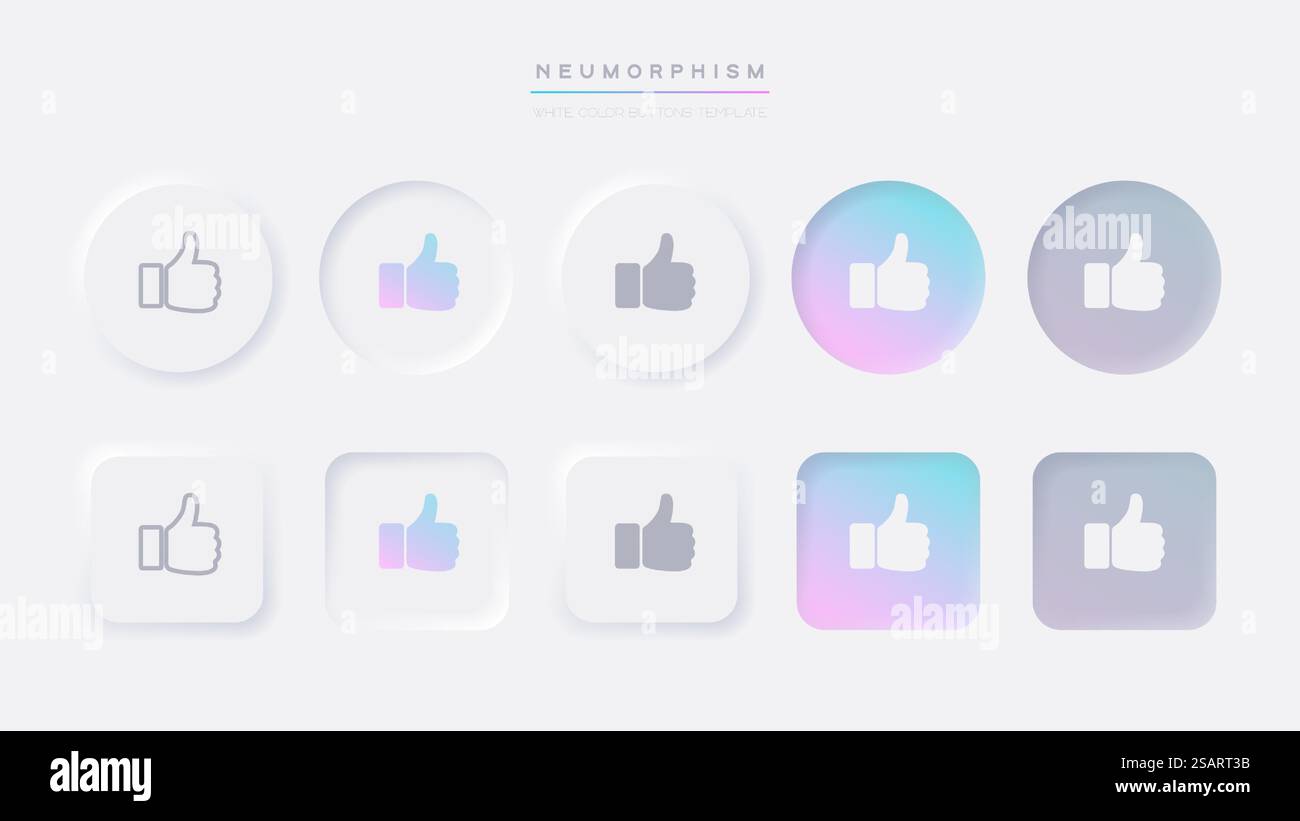Vektorneomorphismusdesign weiß wie Knöpfe. Daumen-nach-oben-Symbol. Ready Like-Taste für Website und mobile App Stock Vektor