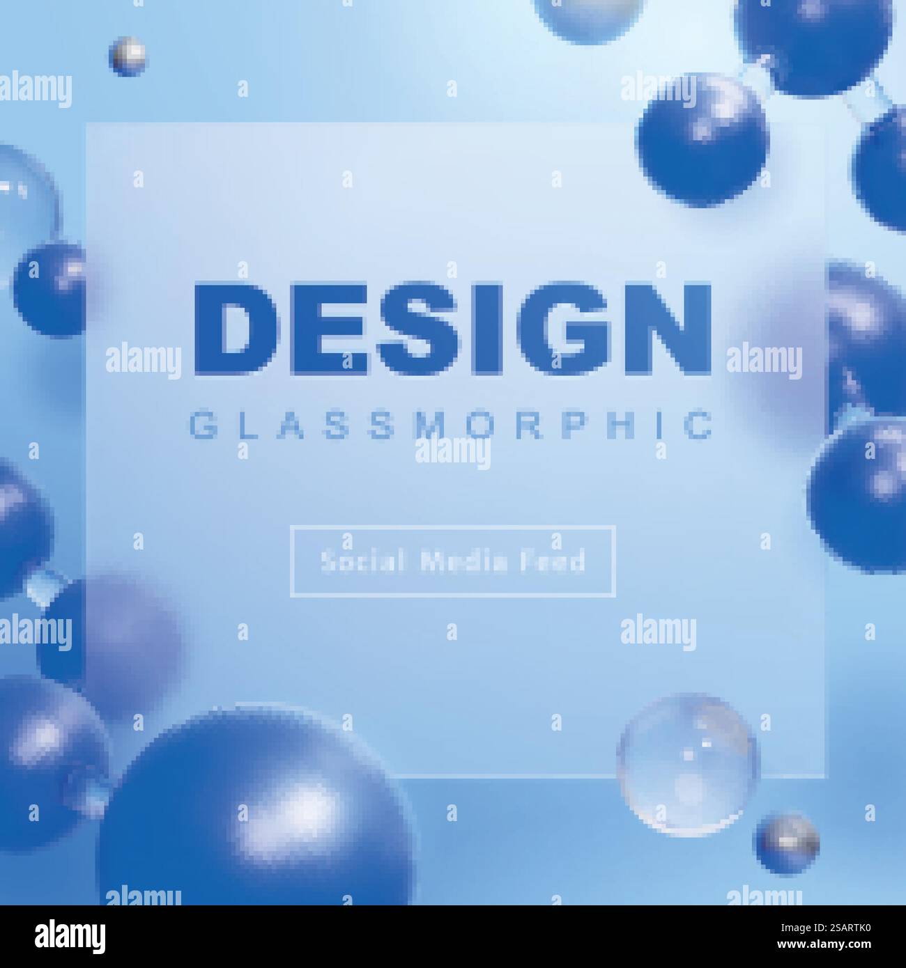 3D moderner Glasmorphismus Social Media Feed Template mit Molekülen und Glaskugeln. Geeignet für technische Startups oder Wissenschaftslabore. Vorlage für 3D-Moleküle in sozialen Medien Stock Vektor