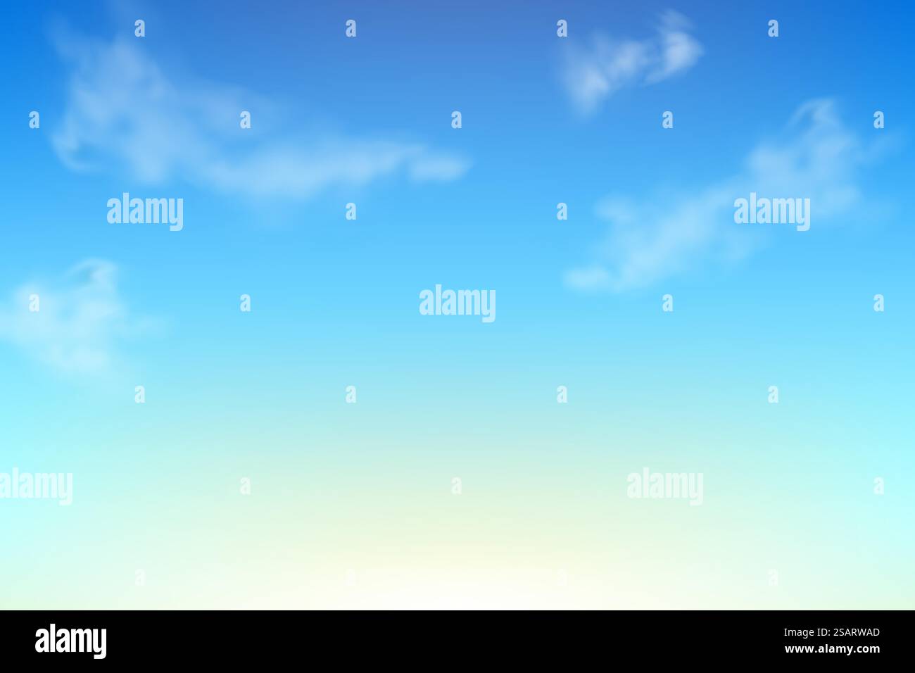 Realistischer blauer Himmel mit Wolken. Abstrakter Vektorhintergrund des klaren sonnigen Tages. Vorlage für Sommer- oder Frühjahrtapeten Stock Vektor