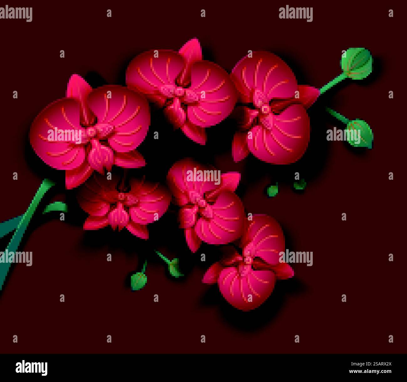 Zarte Papierkunst-Orchideenblume auf purpurrotem Fuchsia-Hintergrund. Zarte Orchideenblume aus Papier Stock Vektor