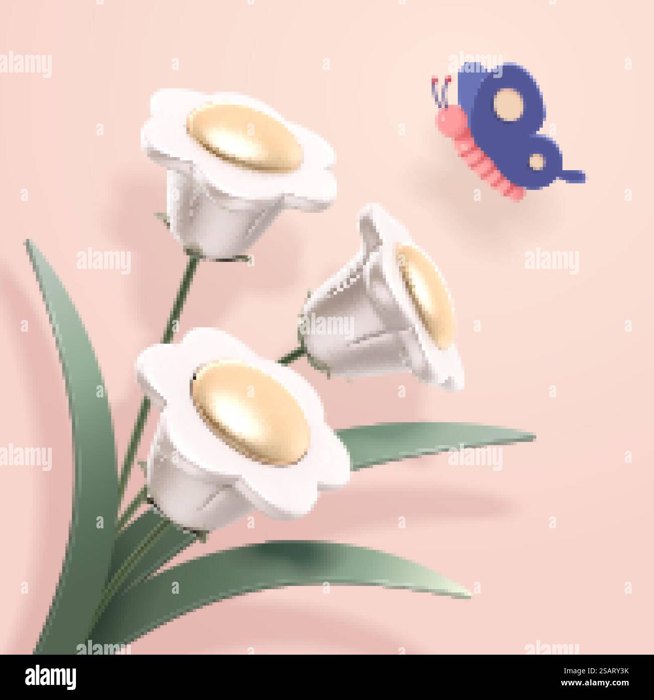 Weiße 3D-Illustration süße Blumen Stock Vektor