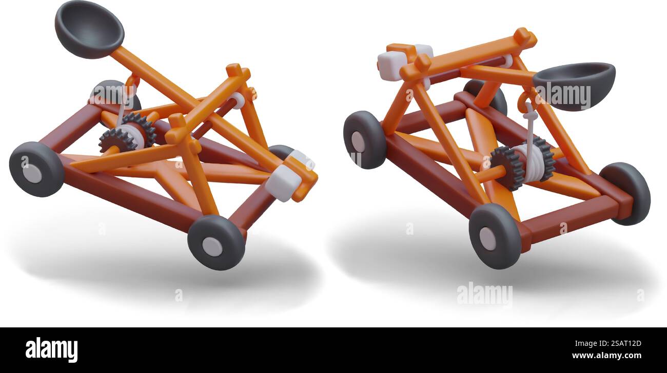 Set aus realistischem 3D-Katapult in verschiedenen Positionen für Online-Computerspiele. Spiel 3D Krieg mit Waffe in Orange und Rot. Vektorillustration mit weißem Hintergrund. Set aus realistischem 3D-Katapult in verschiedenen Positionen für Online-Computerspiele Stock Vektor Set aus realistischem 3D-Katapult in verschiedenen Positionen für Online-Computerspiele. Spiel 3D Krieg mit Waffe in Orange und Rot. Vektorillustration mit weißem Hintergrund. Set aus realistischem 3D-Katapult in verschiedenen Positionen für Online-Computerspiele Stock Vektor