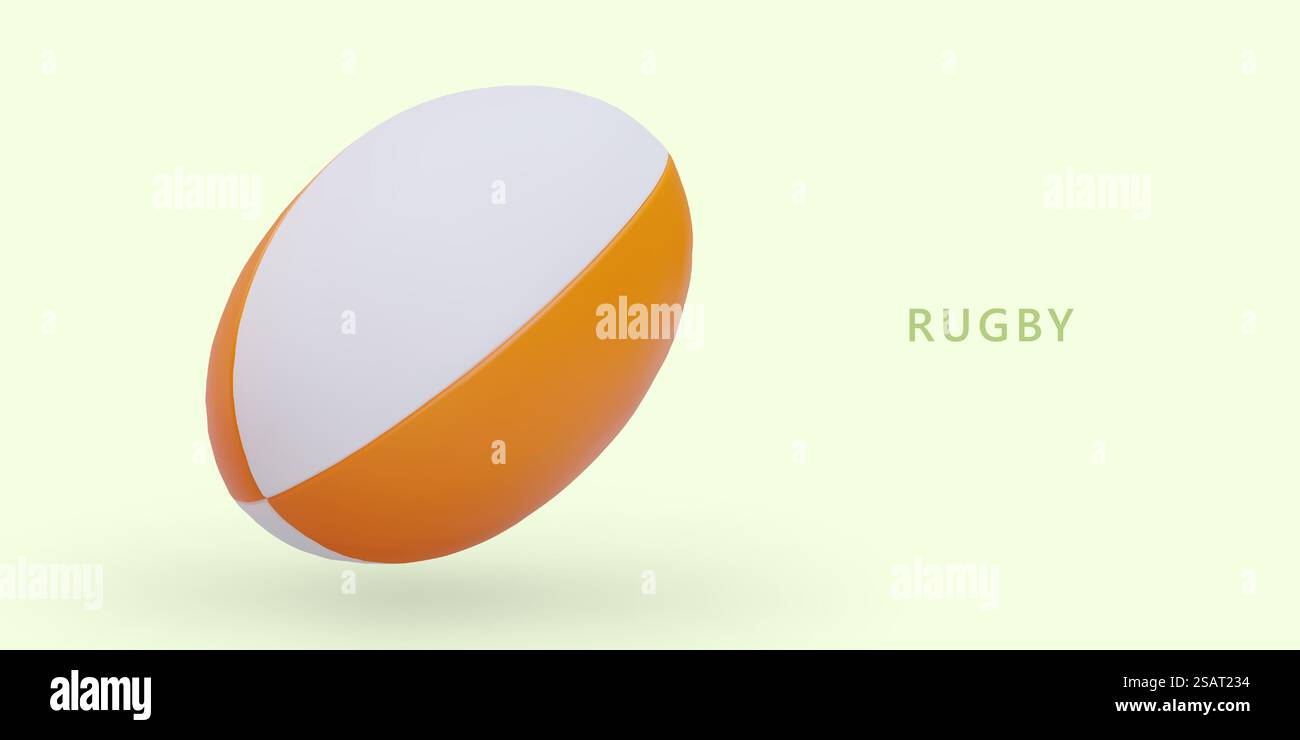 Realistischer Rugby-Ball. Sportzubehör für American Football. Ovaler Lederball für Teamspiele. Konzept für Sportzubehör. Einladungsvorlage für Sportschulen. Bekanntgabe des Wettbewerbs. Realistischer Rugby-Ball. Sportzubehör für American Football. Ovaler Lederball für Teamspiele Stock Vektor