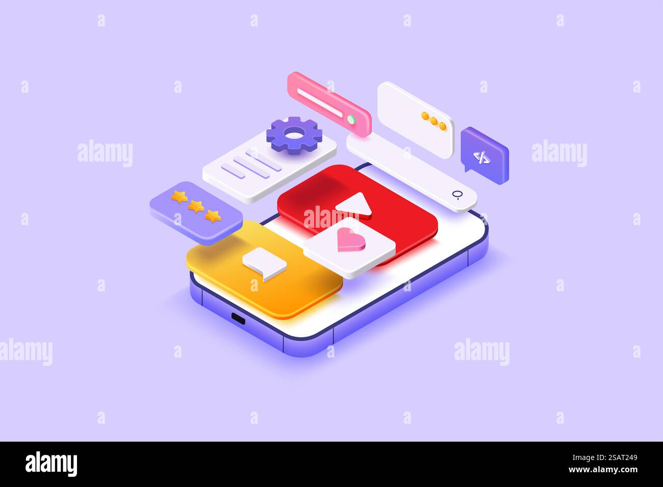 3D-Rendern Entwicklung mobiler Apps, UI-UX-Design, Webdesign und Anwendungslayout. 3D-Vektor-Illustration Stock Vektor