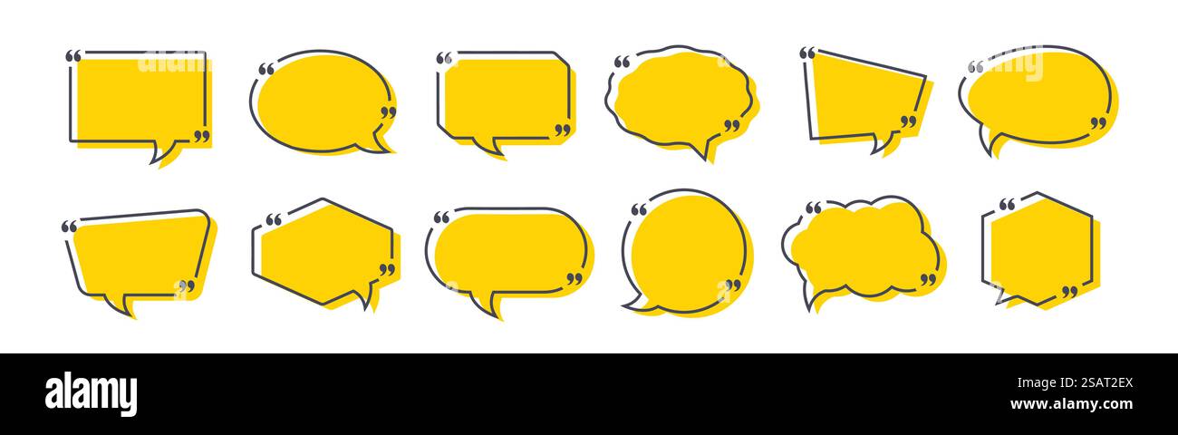 Rahmensatz für Angebotspaket. Leere Vorlage für Texttexte in Anführungsboxen. Text Info Sprechblase für Blog. Illustration des kreativen Vektorbanner Stock Vektor