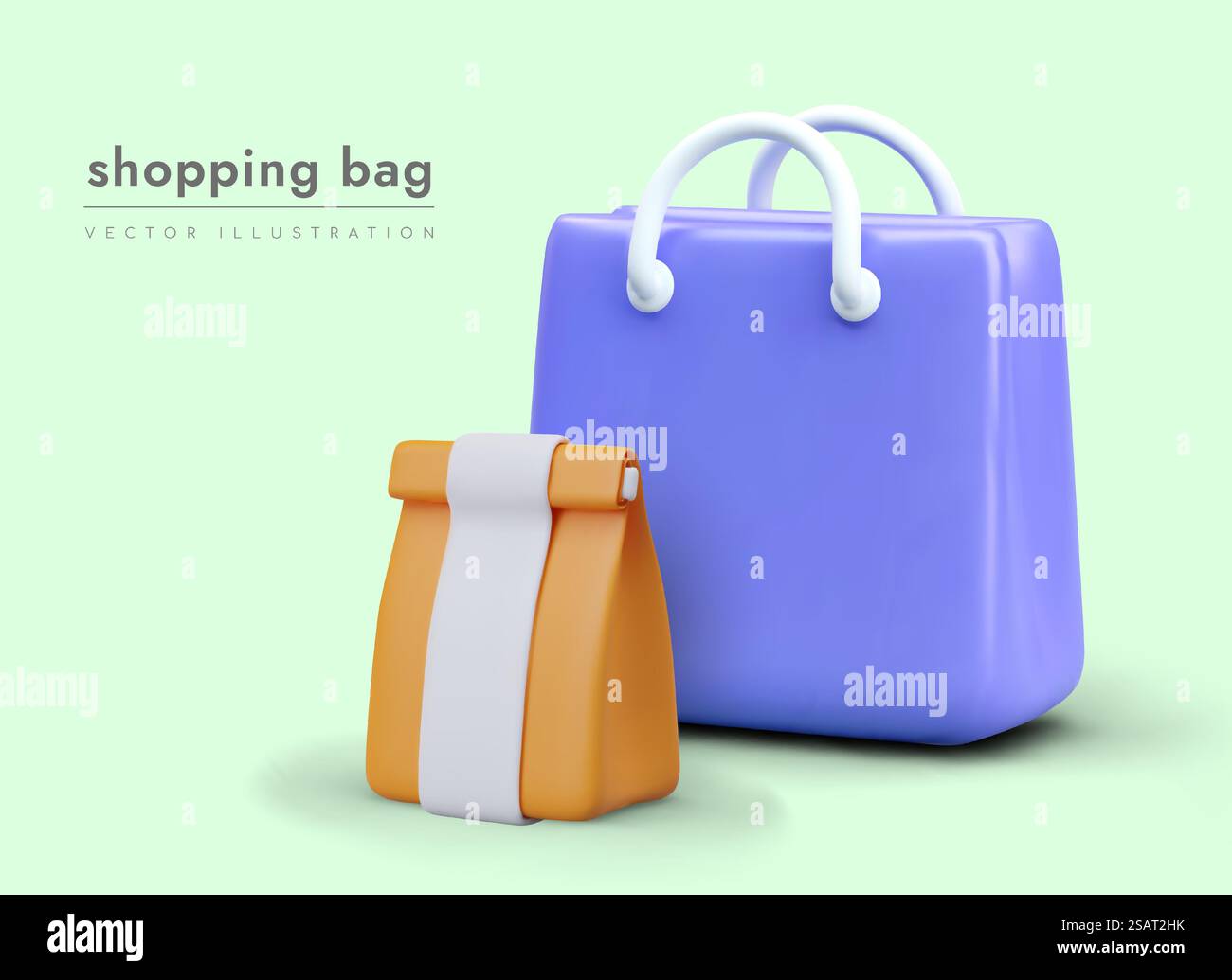 Einkaufstasche mit Griffen, versiegelte Papierverpackung. Unbeschriftete Verpackung, Platz für Logo, Modell. Farbige Illustration für Online-Shop. Bild im Cartoon-Stil. Einkaufstasche mit Griffen, versiegelte Papierverpackung. Unbeschriftete Verpackung, Platz für Logo, Modell Stock Vektor