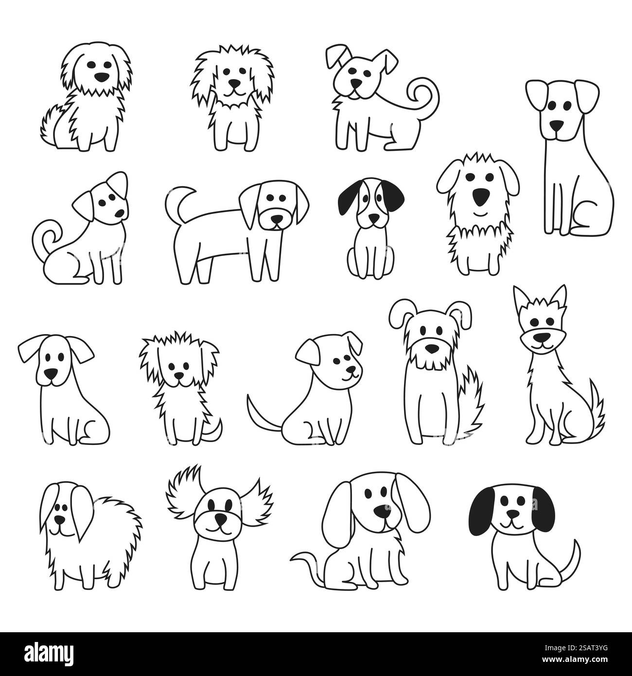 Hand gezeichnete Vektor-Kritzelskizze Hunde. Niedliche lustige Tierfiguren. Handgezeichnete Kritzelskizzen-Hunde. Niedliche lustige Tierfiguren Stock Vektor