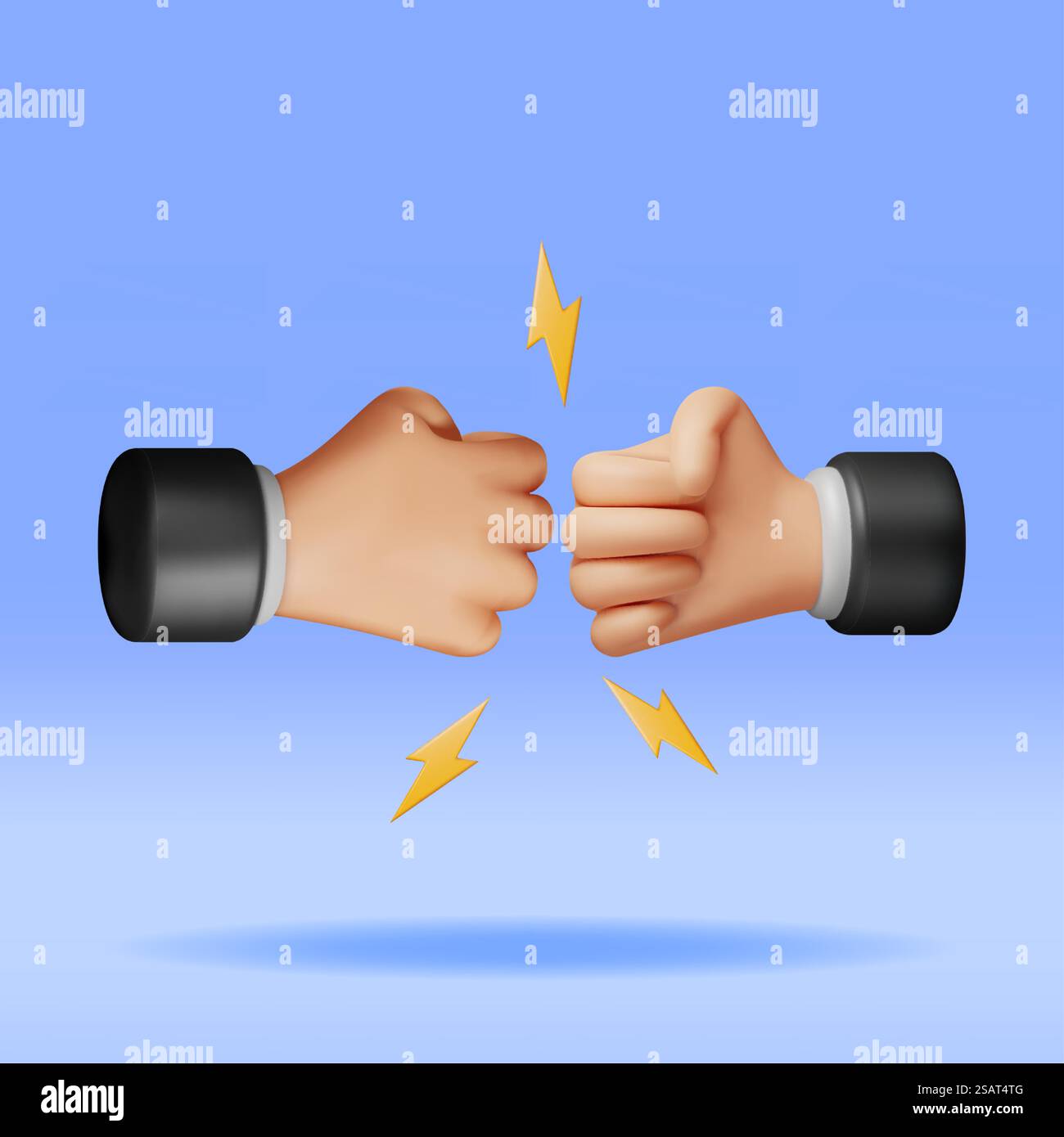 3D-Handfäuste im Konflikt isoliert. Handfaust-Gestensymbol Rendern. Protest gegen Stärke oder Macht. Revolution und Protestzeichen. Illustration Des Zeichentrickvektors. 3D-Handfäuste im Konflikt isoliert Stock Vektor