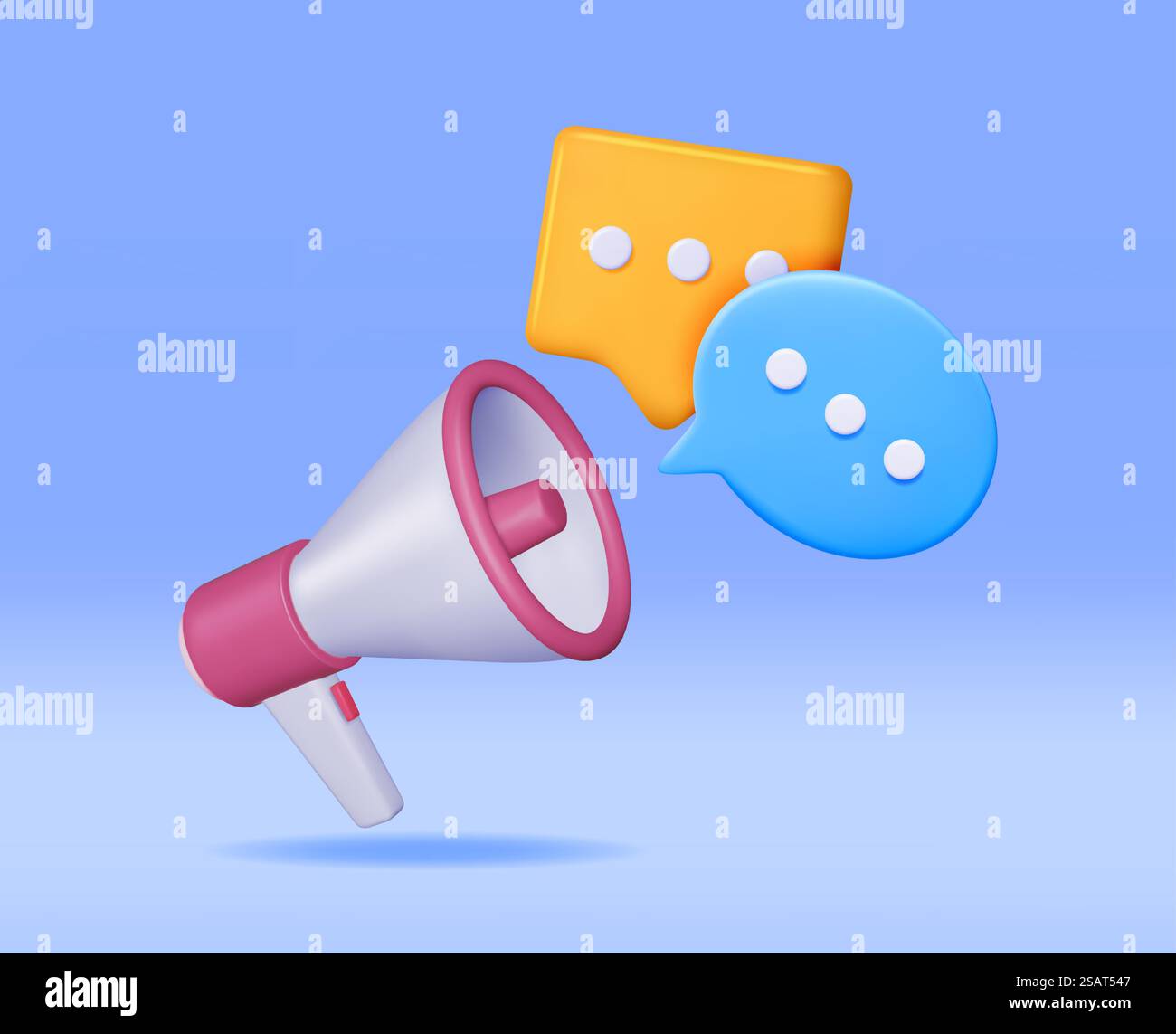 3D-Megaphone mit leerem Bubble Chat isoliert. Plastisches Megaphon Realistisch Darstellen. Modernes Bullhorn oder Lautsprecher. Ankündigungsnachricht, Marketing, Job, Aufmerksamkeit. Vektorabbildung. 3D-Megaphone mit leerem Bubble Chat Stock Vektor