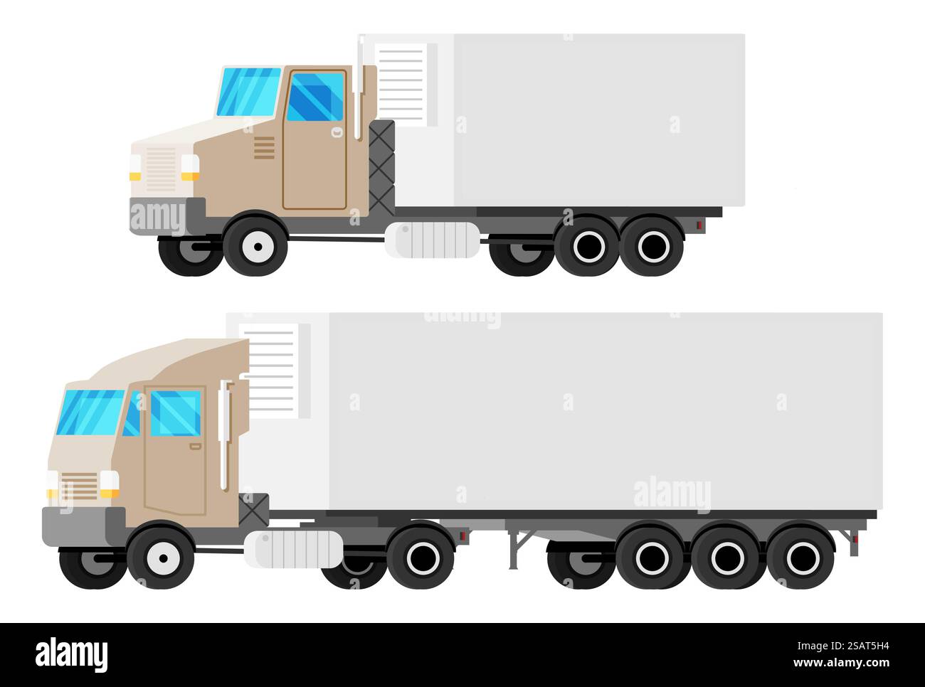 Großer Leerer Lkw-Traktor-Anhänger. Europäische und amerikanische Versionen. Symbol Für Kinderspielzeug Im Fahrzeug. Lkw zur Lieferung von Sattelaufliegern mit Lasten. Auto für Transport. Zeichentrickgrafik Flat Vector Illustration. Großer Leerer Lkw-Traktor-Trail Stock Vektor