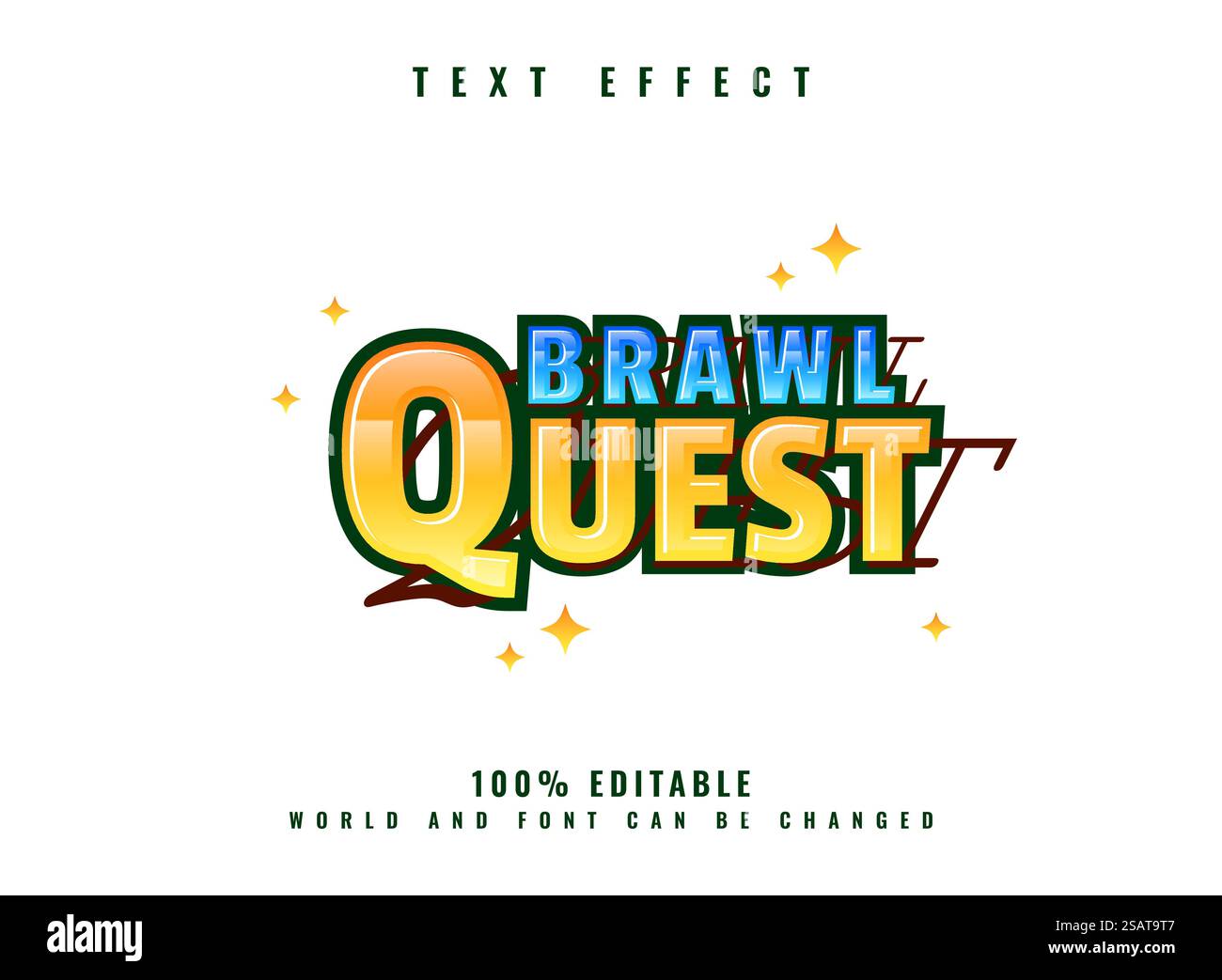 Brawl Quest verspieltes lustiges Spiel mit Logo-Titel und glitzerndem Stern Stock Vektor