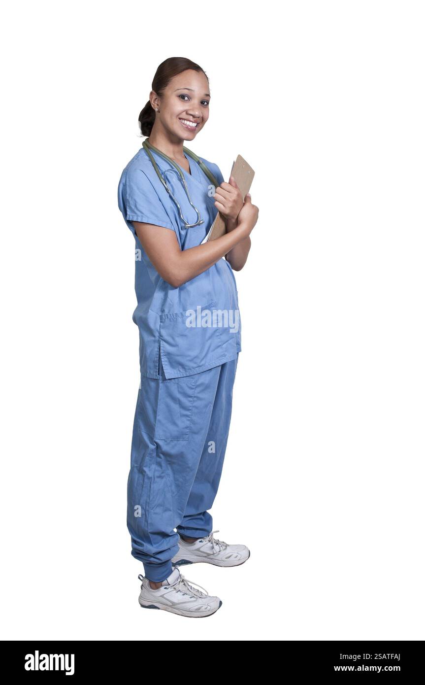 Schöne schwarze afroamerikanische Ärztin in Peelings Stockfoto