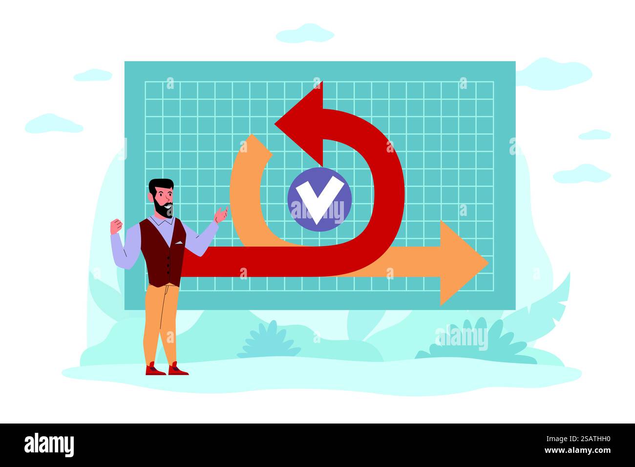 Flexibler Entwicklungsprozess, agile Strategien zur Aufgabenplanung, Softwareintegration. Projektmanagementzyklus. Geschäftstermine verwalten. Effektives, adaptives Vektor-Konzept mit flachem Zeichentrickstil. Flexibler Entwicklungsprozess, agile Strategien zur Aufgabenplanung, Softwareintegration. Projektmanagementzyklus. Geschäftstermine verwalten. Effektives, anpassungsfähiges Konzept für Cartoon-Flatts Stock Vektor