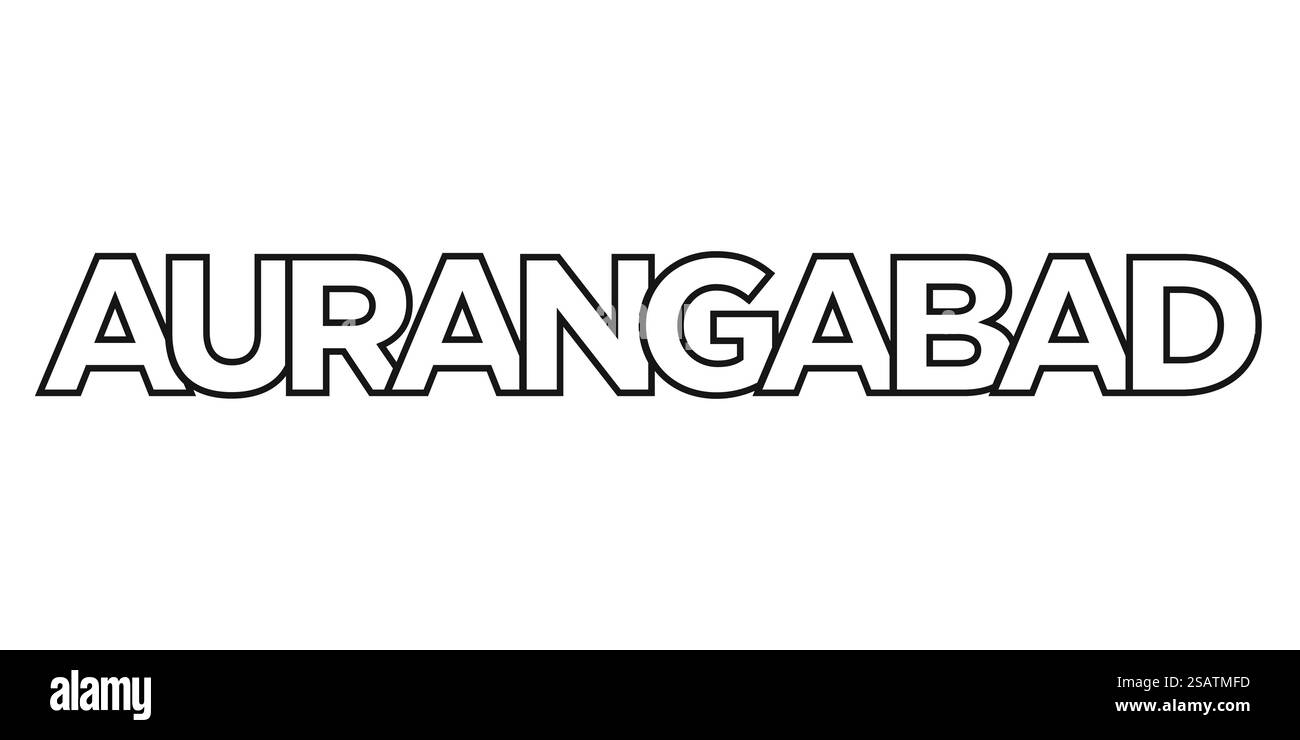 Aurangabad im indischen Emblem für Print und Web. Design mit geometrischem Stil, Vektorillustration mit auffälliger Typografie in moderner Schrift. Schriftzug mit grafischem Schriftzug auf weißem Hintergrund. Stock Vektor