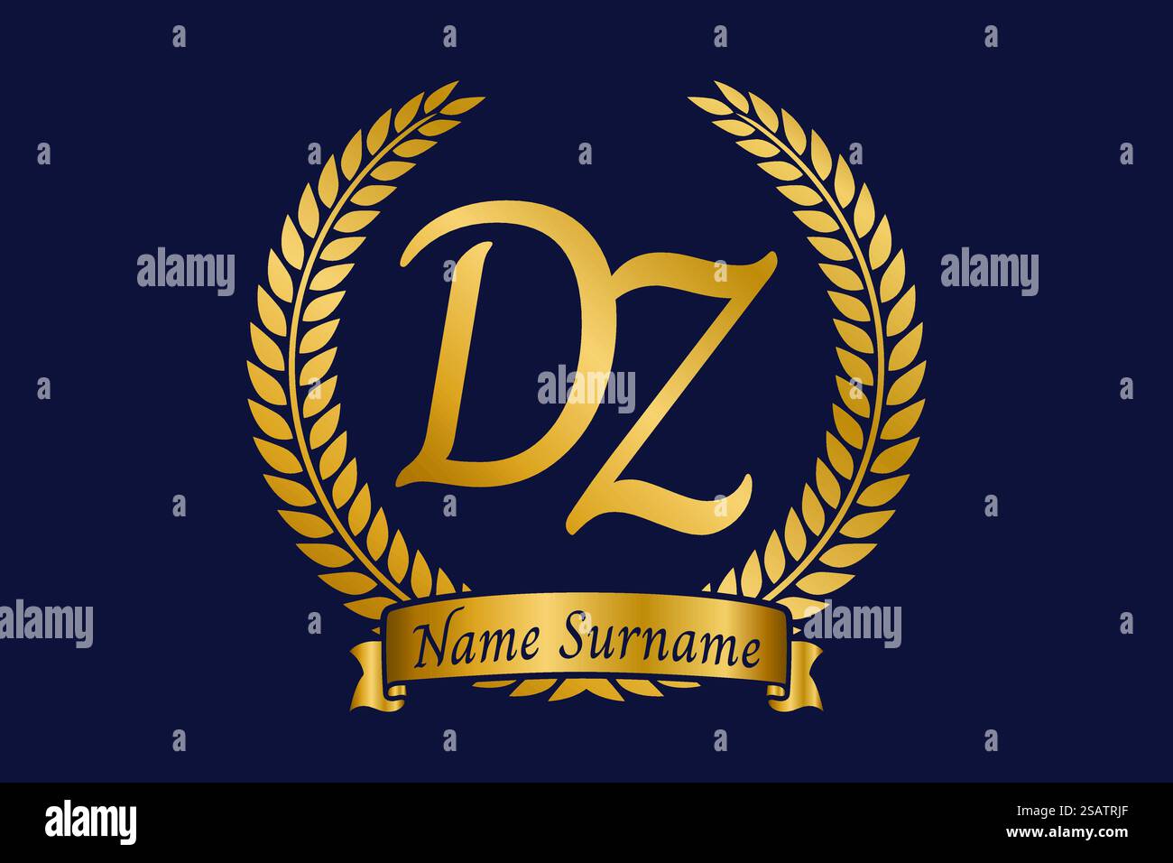 Anfangsbuchstaben D und Z, DZ-Monogramm-Logo mit Lorbeerkranz. Luxuriöses goldenes Emblem mit Kalligraphie-Schriftart. Stock Vektor