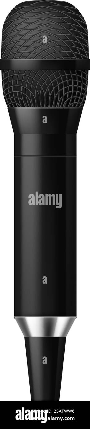 Schwarzes Mikrofon. Realistisches Audiogerät. Sängerwerkzeug isoliert auf weißem Hintergrund. Schwarzes Mikrofon. Realistisches Audiogerät. Sängerwerkzeug Stock Vektor