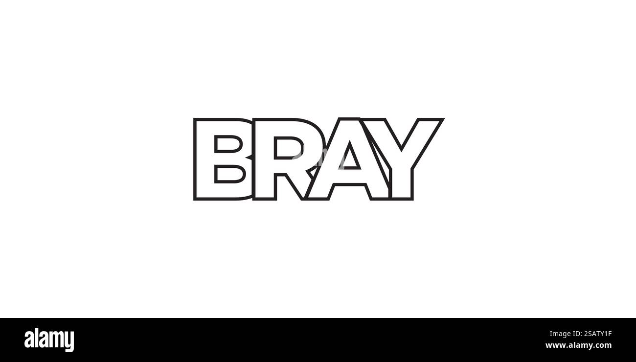 Bray im irischen Emblem für Print und Web. Design mit geometrischem Stil, Vektorillustration mit auffälliger Typografie in moderner Schrift. Schriftzug mit grafischem Schriftzug auf weißem Hintergrund. Stock Vektor