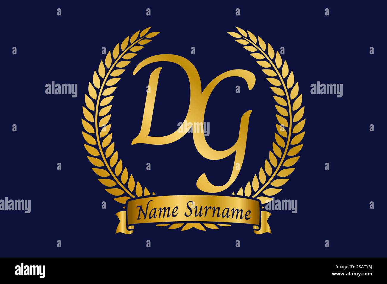 Anfangsbuchstaben D und G, DG-Monogramm-Logo mit Lorbeerkranz. Luxuriöses goldenes Emblem mit Kalligraphie-Schriftart. Stock Vektor