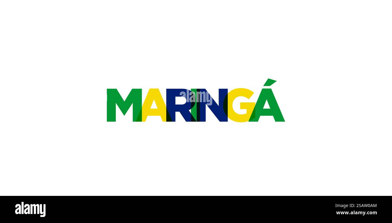 Maringa im brasilianischen Emblem für Print und Web. Design mit geometrischem Stil, Vektorillustration mit auffälliger Typografie in moderner Schrift. Schriftzug mit grafischem Schriftzug auf weißem Hintergrund. Stock Vektor