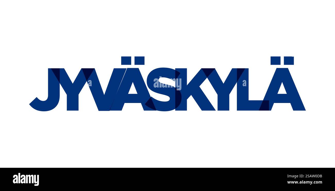 Jyvaskyla im finnischen Emblem für Print und Web. Design mit geometrischem Stil, Vektorillustration mit auffälliger Typografie in moderner Schrift. Schriftzug mit grafischem Schriftzug auf weißem Hintergrund. Stock Vektor
