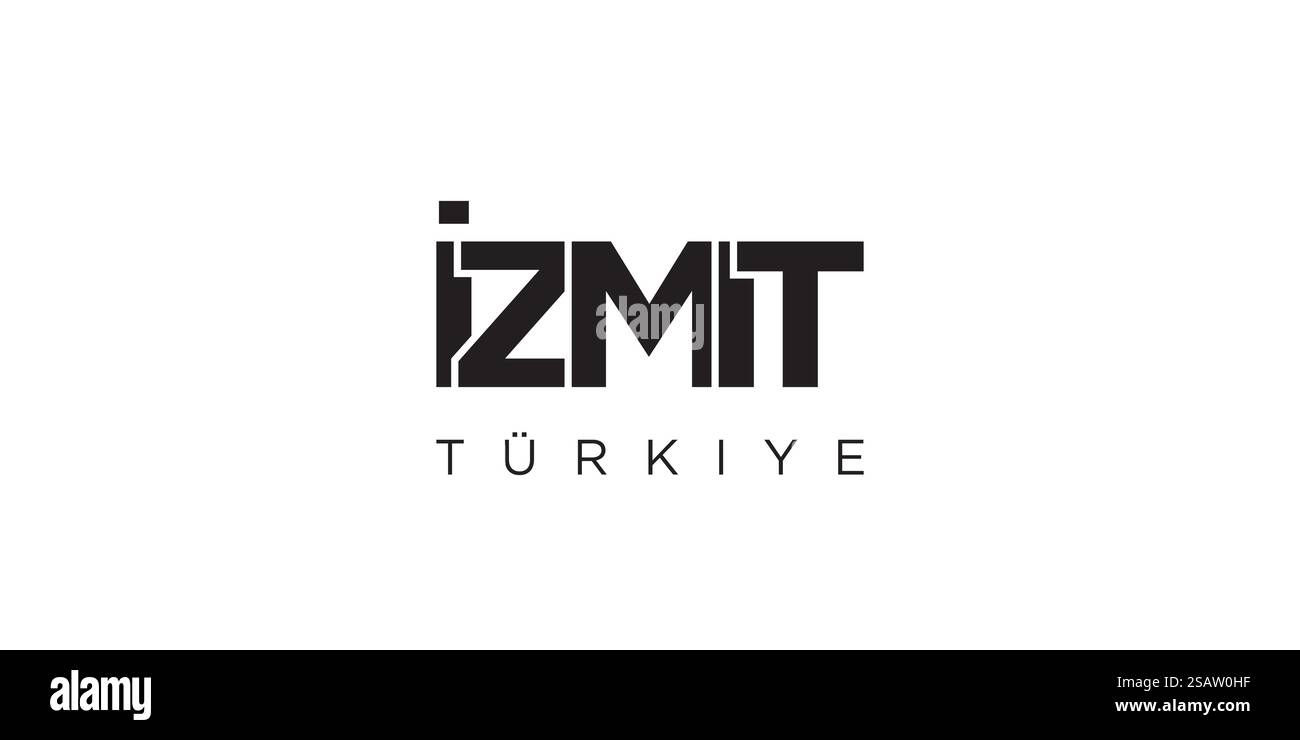 Izmit im Truthahnemblem für Print und Web. Design mit geometrischem Stil, Vektorillustration mit auffälliger Typografie in moderner Schrift. Schriftzug mit grafischem Schriftzug auf weißem Hintergrund. Stock Vektor