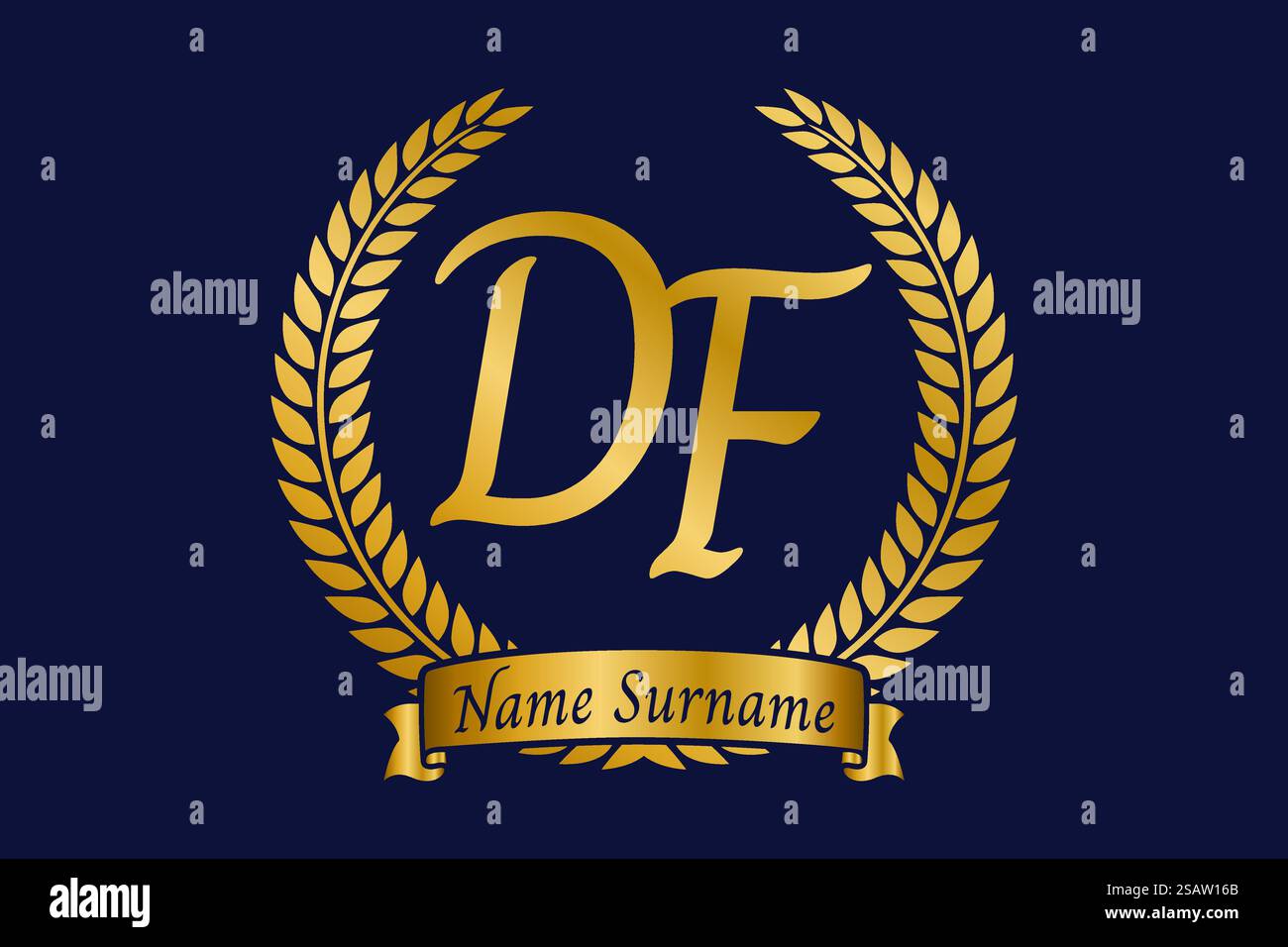 Anfangsbuchstaben D und F, DF-Monogramm-Logo mit Lorbeerkranz. Luxuriöses goldenes Emblem mit Kalligraphie-Schriftart. Stock Vektor