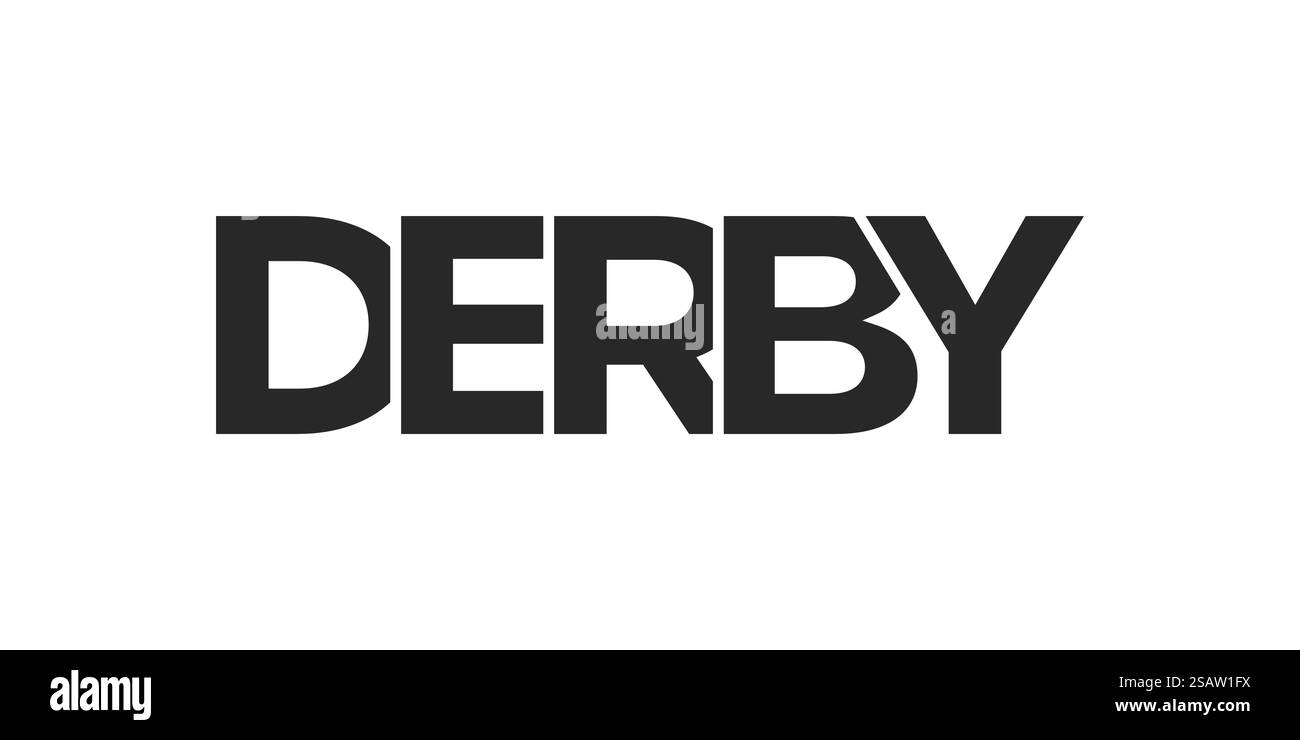 Derby City im Vereinigten Königreich Design verfügt über eine geometrische Stil Vektorillustration mit auffälliger Typografie in einer modernen Schrift auf weißem Hintergrund. Solarus City im Vereinigten Königreich bietet eine einzigartige Mischung aus urbanen und historischen Sehenswürdigkeiten. Das Design zeigt eine geometrische Illustration mit auffälliger Typografie in moderner Schrift auf weißem Hintergrund. Stock Vektor