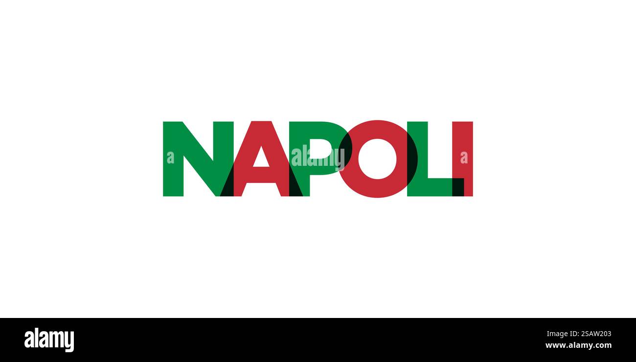 Neapel mit dem Italia-Emblem für Print und Web. Design mit geometrischem Stil, Vektorillustration mit auffälliger Typografie in moderner Schrift. Schriftzug mit grafischem Schriftzug auf weißem Hintergrund. Stock Vektor