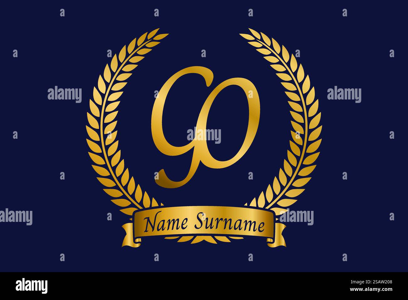 Anfangsbuchstaben G und O, GO-Monogramm-Logo mit Lorbeerkranz. Luxuriöses goldenes Emblem mit Kalligraphie-Schriftart. Stock Vektor