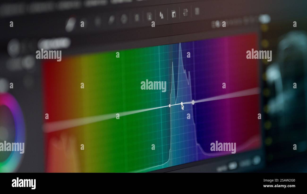 Farbspektrum-Grading-Software zur Videobearbeitung Stockfoto
