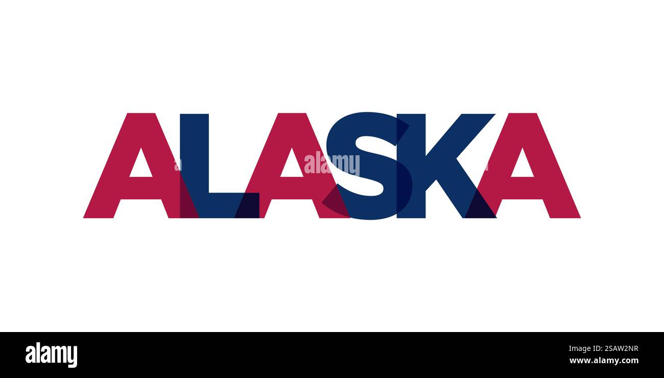 Alaska, USA, Typografie-Schriftzug. Amerika-Logo mit grafischem Stadtschriftzug für Print- und Webprodukte. Alaska, USA, Typografie-Schriftzug. Amerika-Logo mit grafischem Stadtschriftzug für Print und Web. Stock Vektor