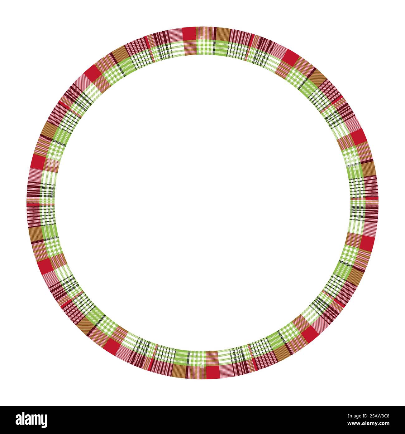 Runder Rahmen Vektor Vintage Muster Design Vorlage. Kariertes Material mit Kreisrand. Schottischer Tartanhintergrund für Collage-Kunst, GIF-Karte, handgefertigtes Kunsthandwerk. Stock Vektor